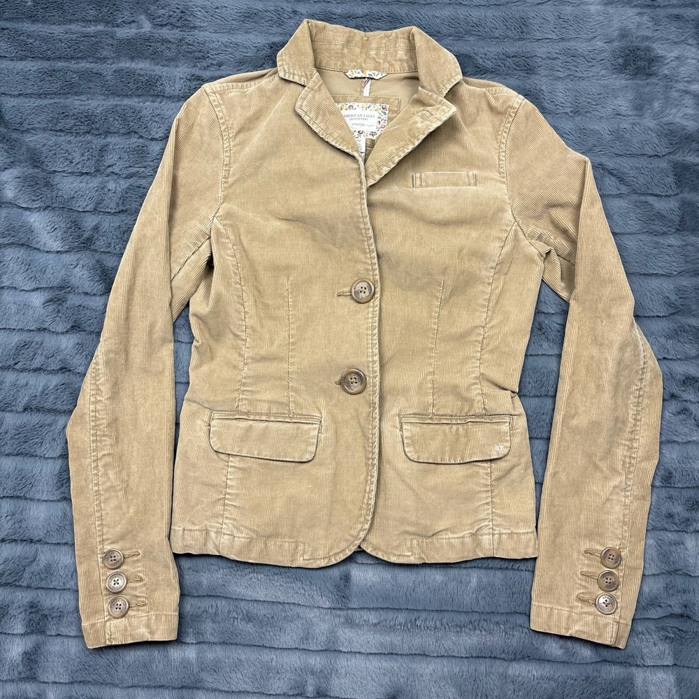 American Eagle Outfitters Womens Tan Corduroy Stretch Blazer Jacket Size XS 8801